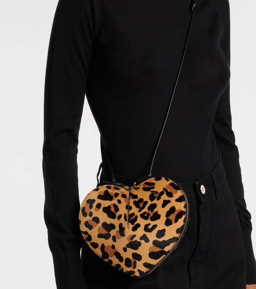 Alaïa Le Coeur Leopard-print Leather-trimmed Calf Hair Shoulder Bag In Pink