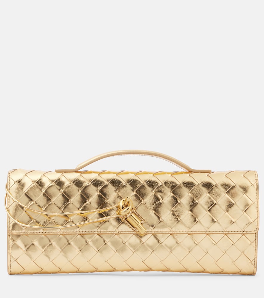 Bottega Veneta Andiamo Intrecciato metallic leather clutch