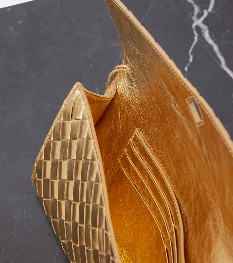 BOTTEGA VENETA ANDIAMO INTRECCIATO METALLIC LEATHER CLUTCH