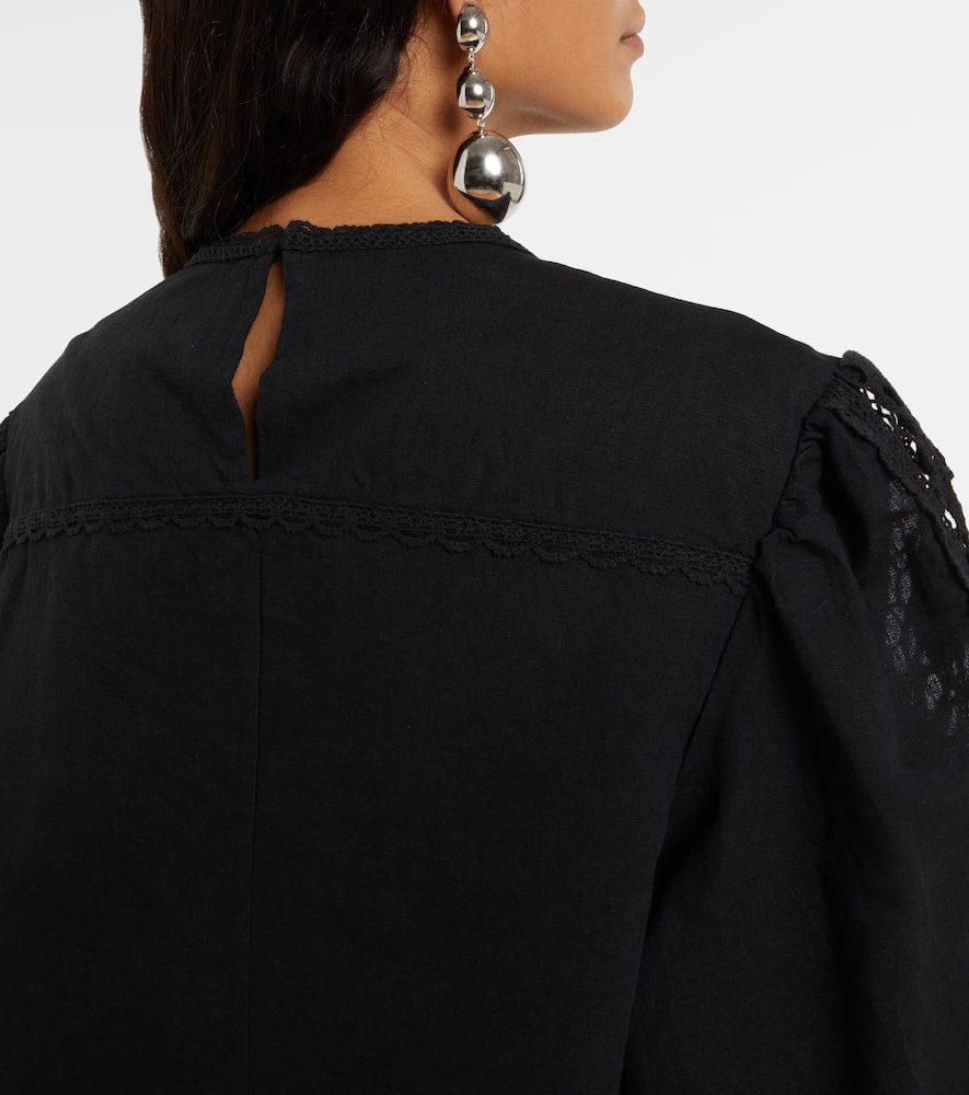 Shop Isabel Marant Étoile Valmira Embroidered Linen And Cotton Blouse In Black