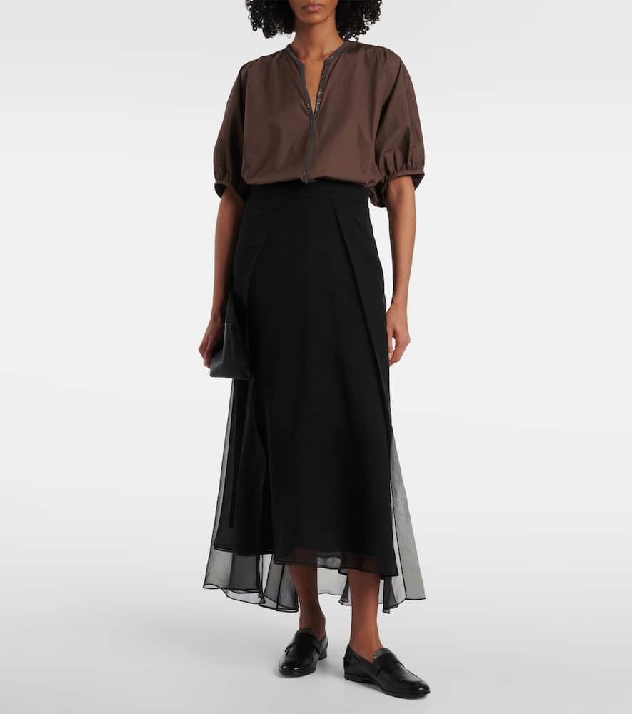 Brunello Cucinelli Monili Cotton Top In Brown
