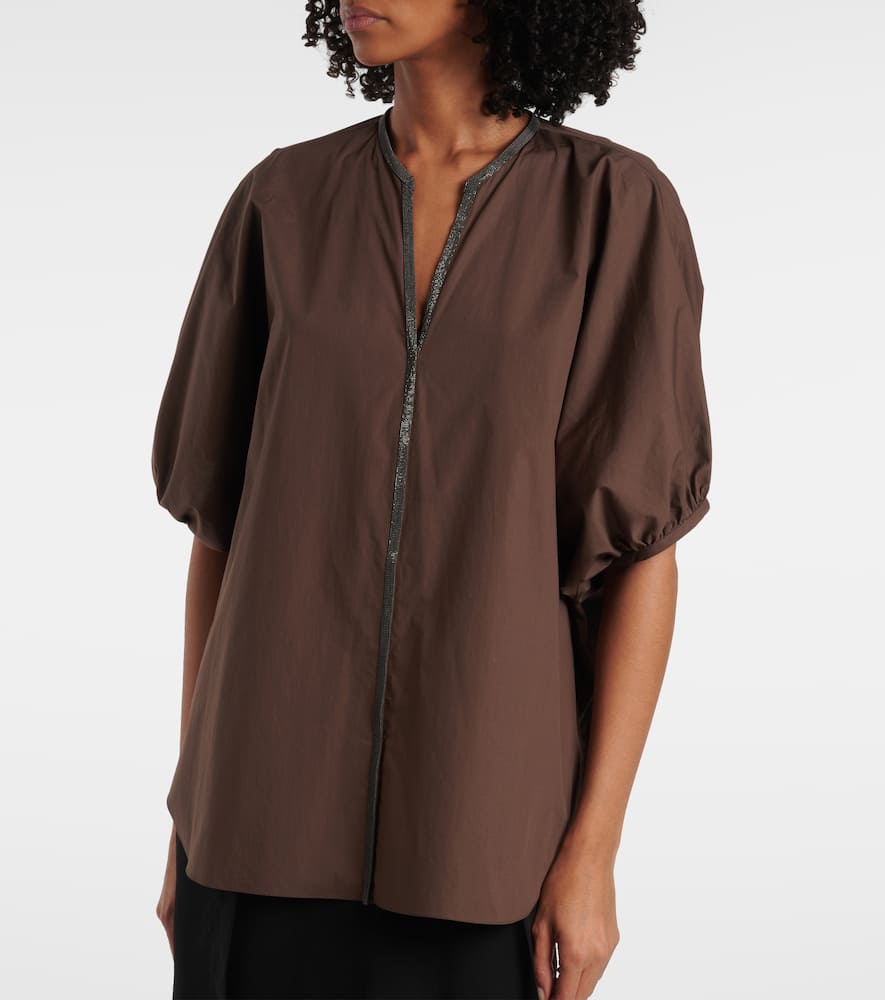 Brunello Cucinelli Monili Cotton Top In Brown