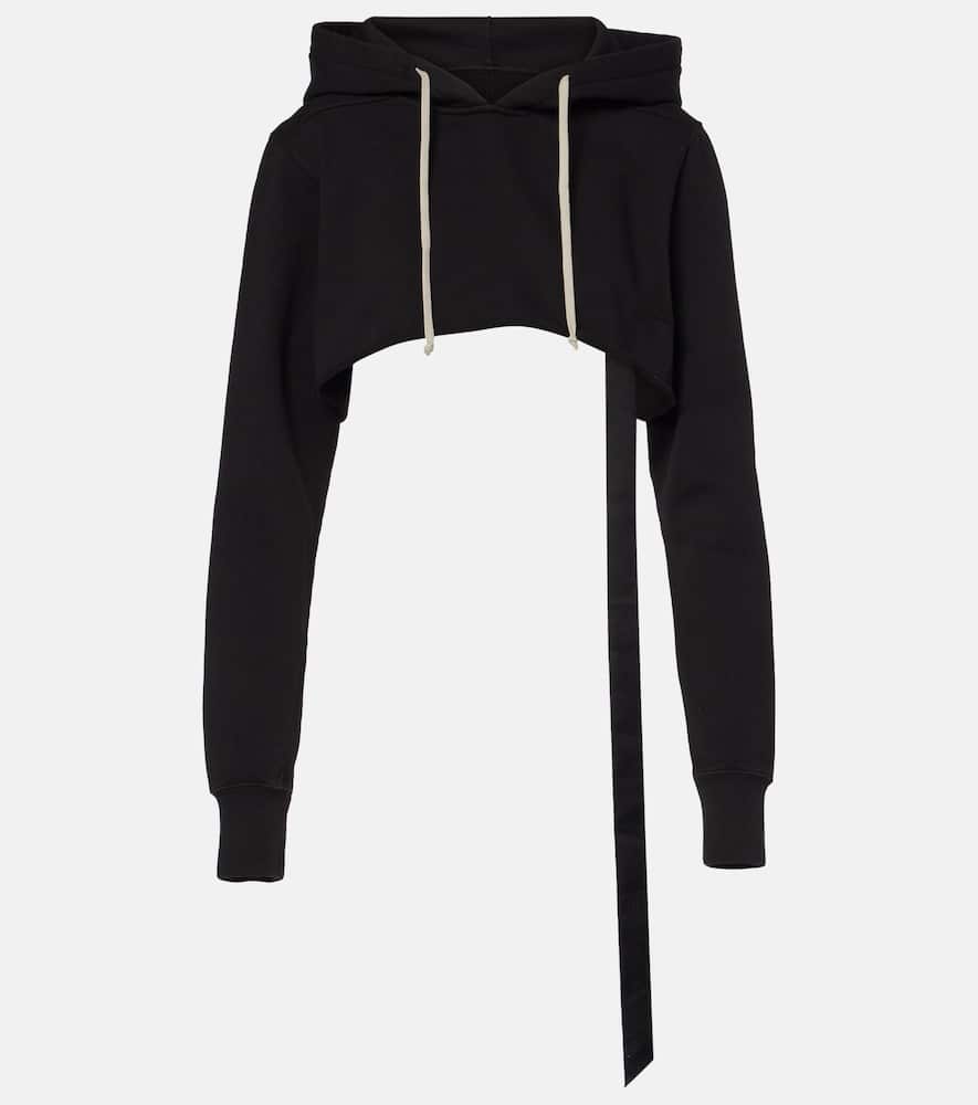 Rick Owens Felpa Cropped Cotton Hoodie In Black