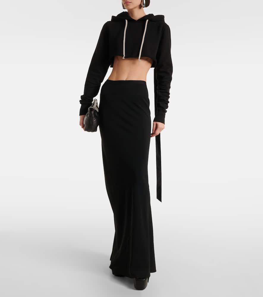 Rick Owens Felpa Cropped Cotton Hoodie In Black