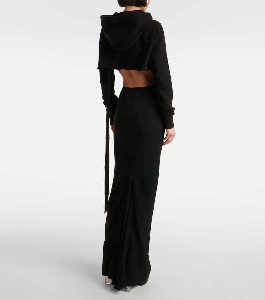 Rick Owens Felpa Cropped Cotton Hoodie In Black