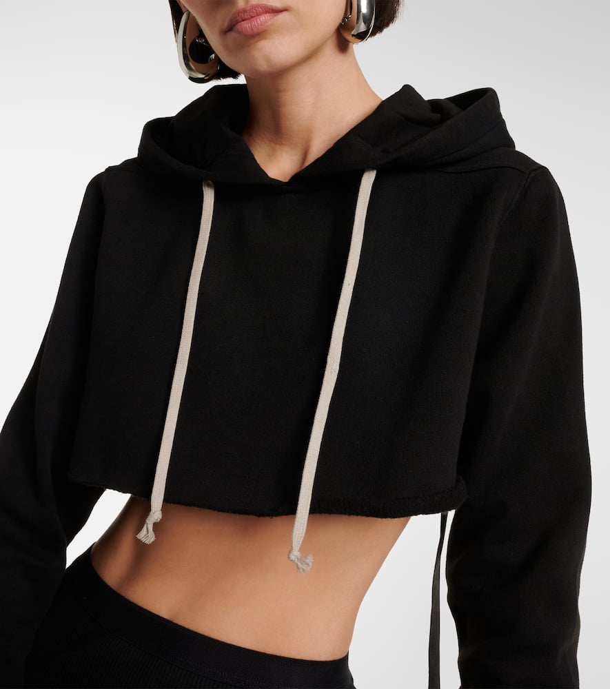 Rick Owens Felpa Cropped Cotton Hoodie In Black