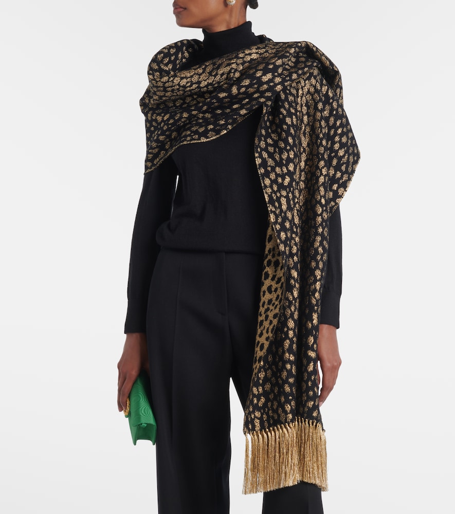 Valentino Fringed wool and cashmere-blend lamé scarf