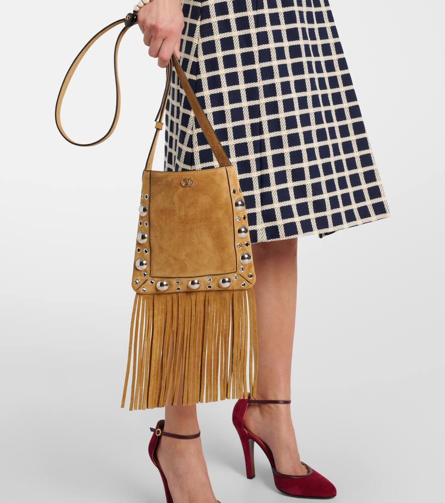 Valentino Nellcôte Vlogo Studded Suede Shoulder Bag
