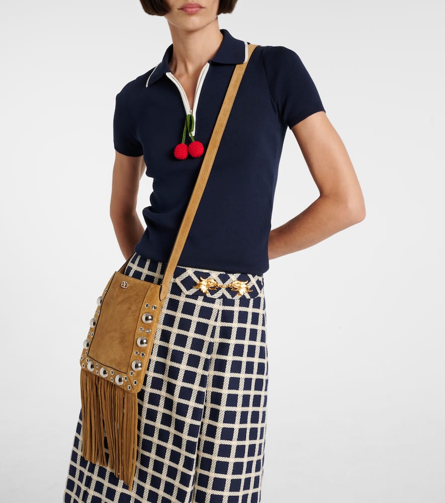 Valentino Nellcôte Vlogo Studded Suede Shoulder Bag