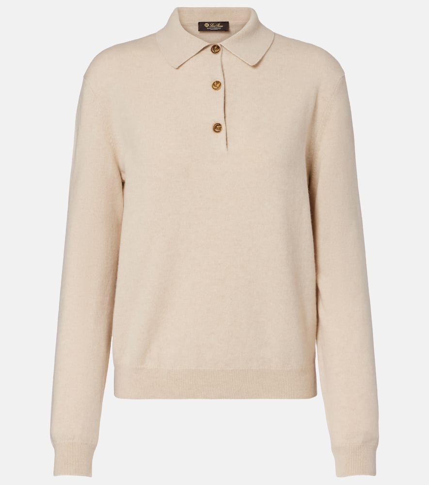 Loro Piana Classic Cashmere Polo Sweater In White