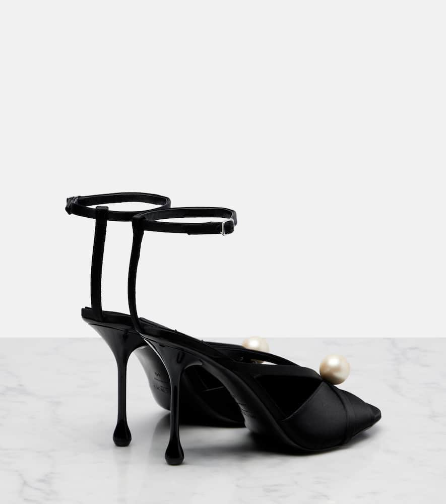 Jimmy Choo Satin Sandals With Pearl Embellishment And Strappy Design In Multi