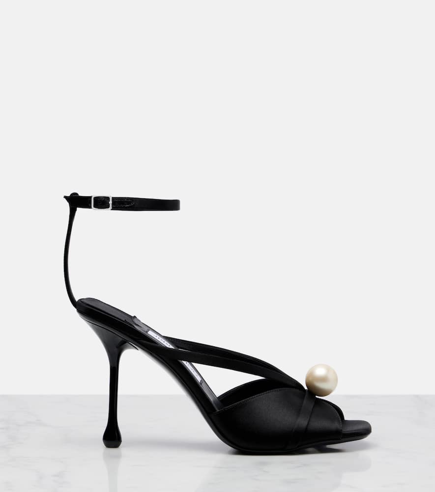 Jimmy Choo Satin Sandals With Pearl Embellishment And Strappy Design In Multi