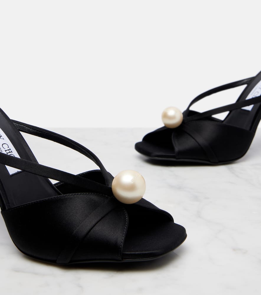 Jimmy Choo Satin Sandals With Pearl Embellishment And Strappy Design In Multi