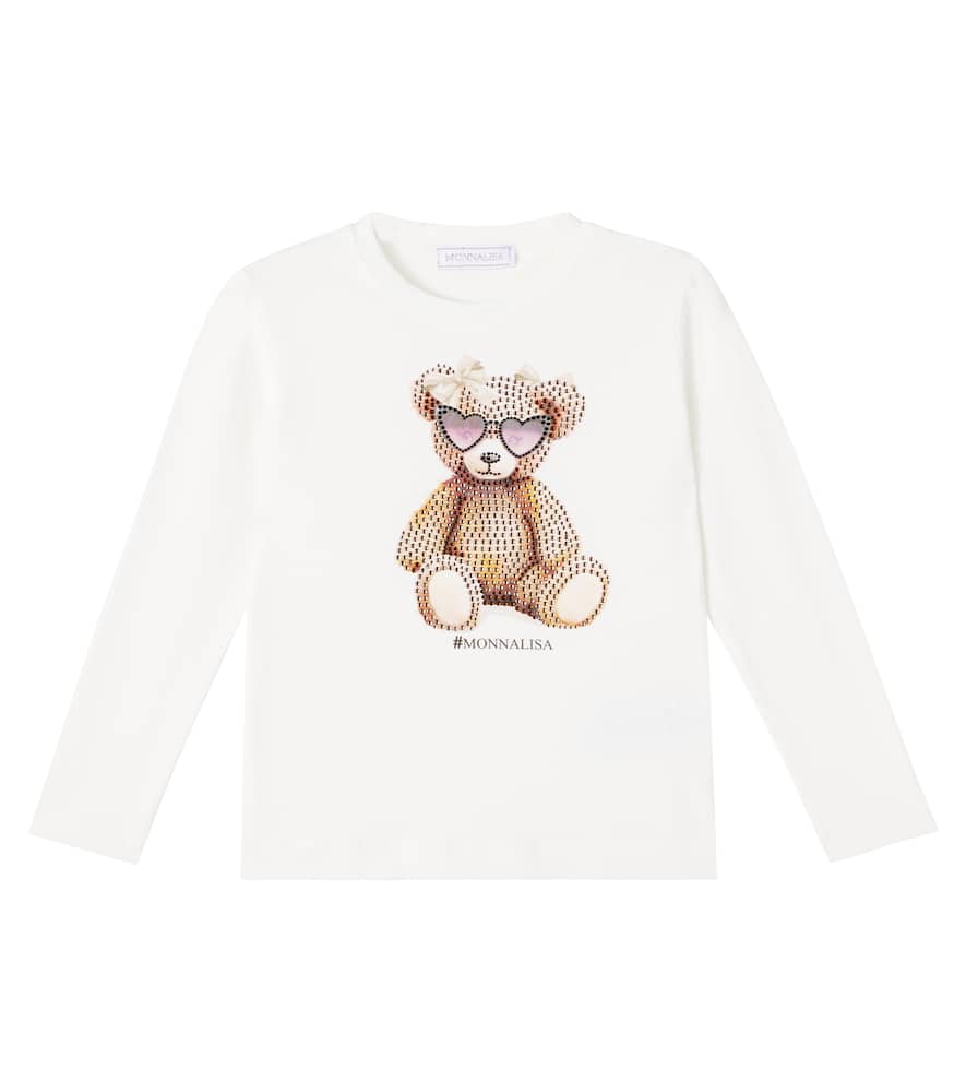 Monnalisa Embellished Cotton-blend T-shirt In White
