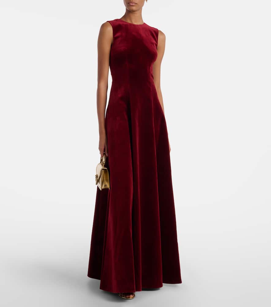 Emilia Wickstead Nodin Cotton Velvet Gown In Burgundy