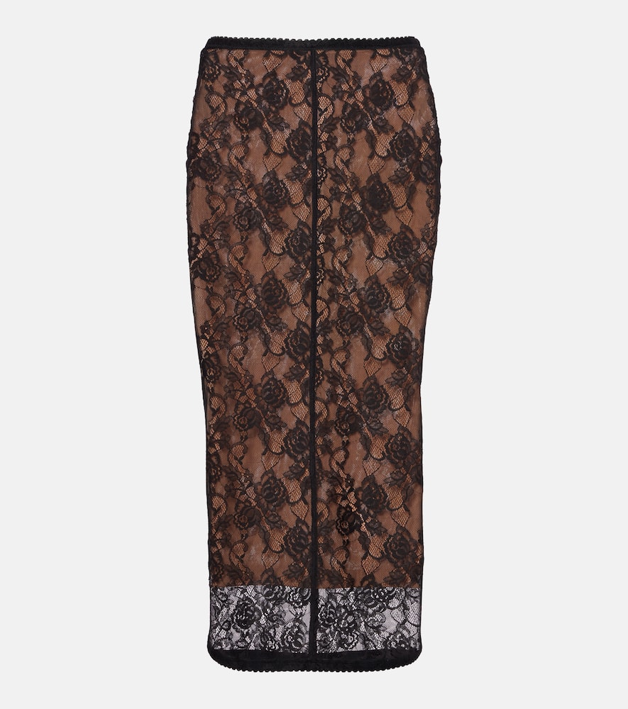 Self-portrait Sheer Lace Midi Skirt In Black