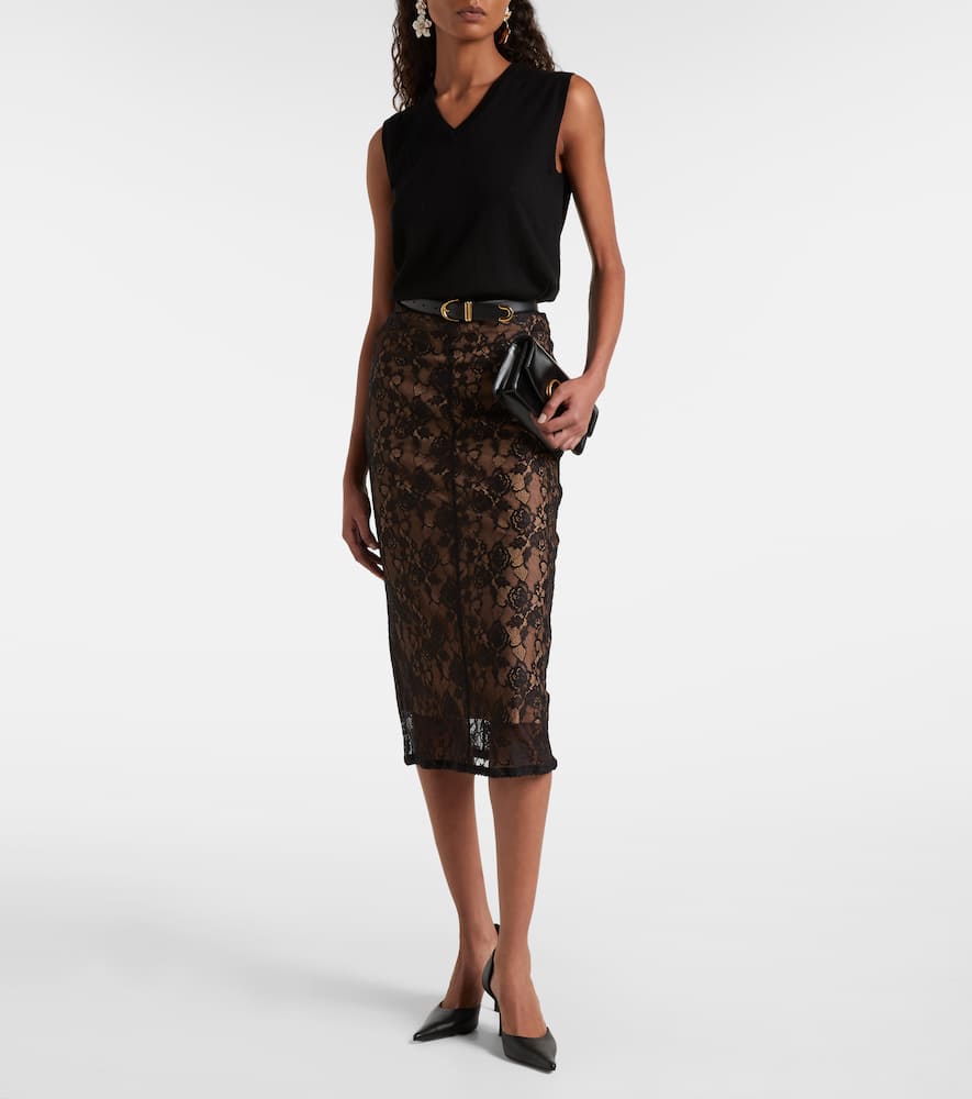 Self-portrait Sheer Lace Midi Skirt In Black