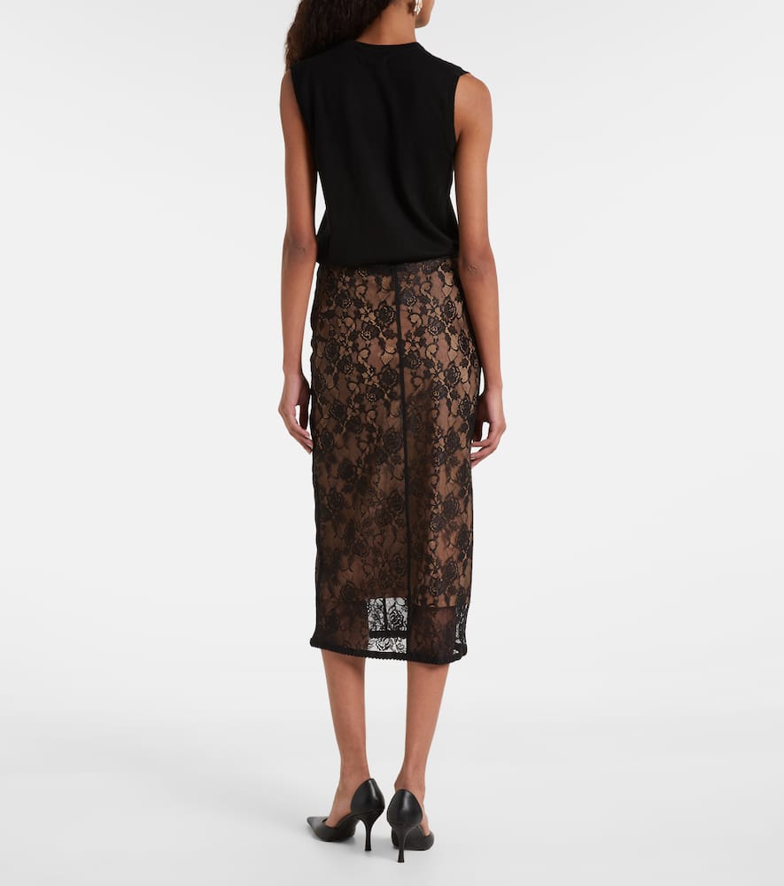 Self-portrait Sheer Lace Midi Skirt In Black