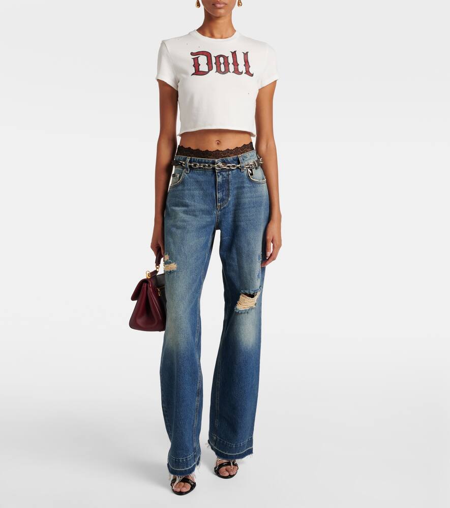 Dolce & Gabbana Graphic Print Cropped Top With Short Sleeves In White