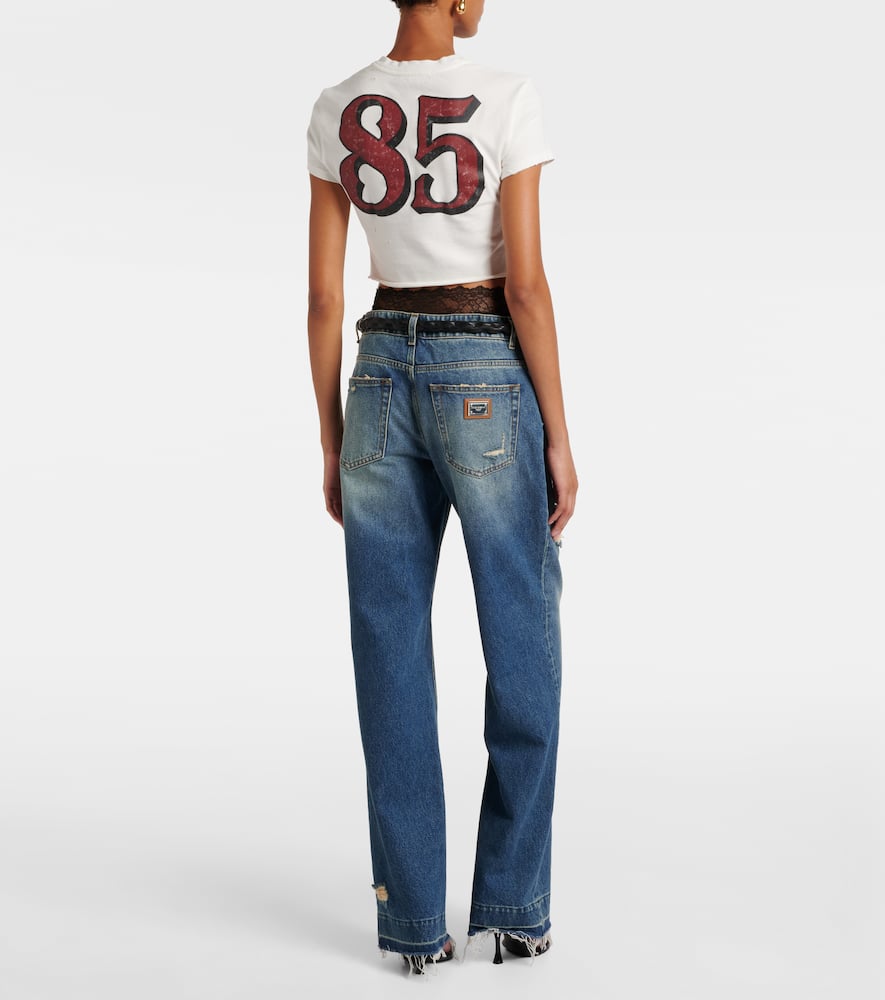 Dolce & Gabbana Graphic Print Cropped Top With Short Sleeves In White