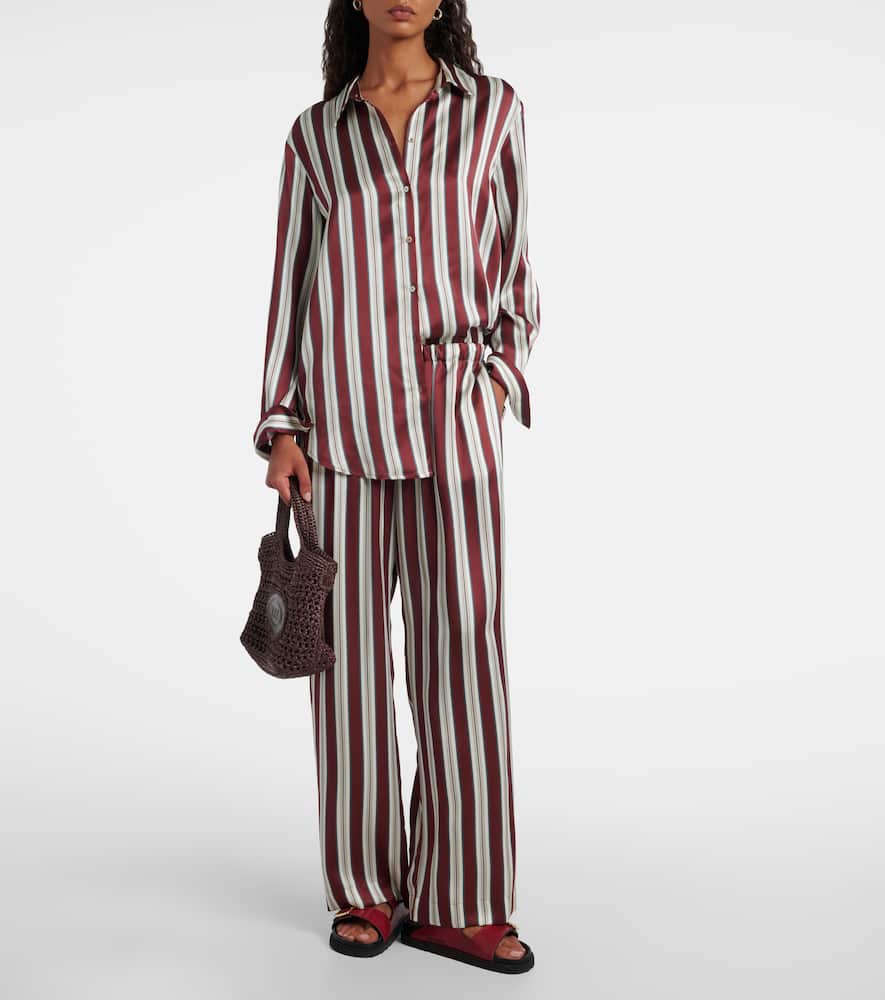 Asceno Rosa Striped Silk Satin Pajama Pants In Brown