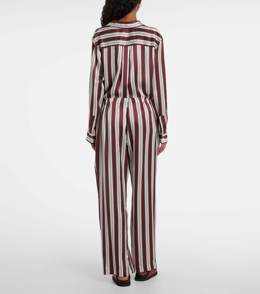 Asceno Rosa Striped Silk Satin Pajama Pants In Brown