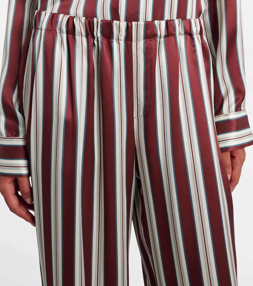 Asceno Rosa Striped Silk Satin Pajama Pants In Brown