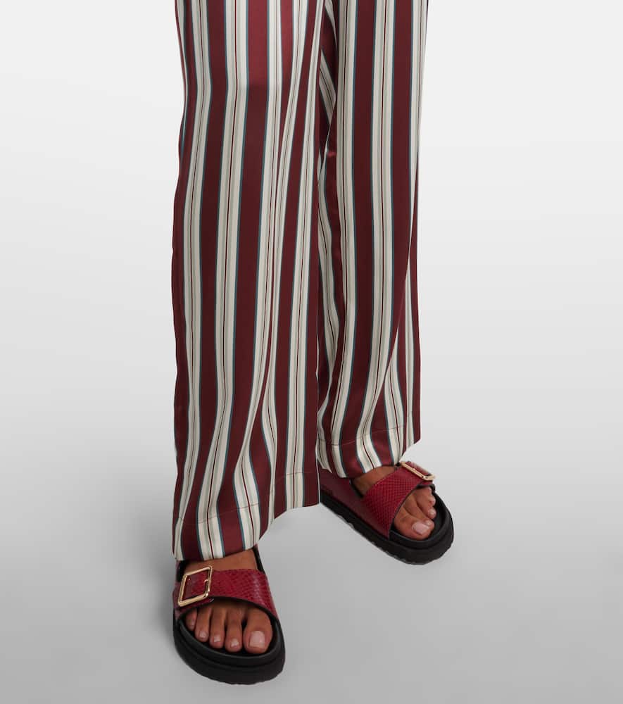 Asceno Rosa Striped Silk Satin Pajama Pants In Brown