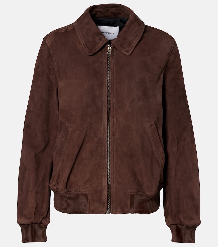 Yves Salomon Suede Bomber Jacket In Brown