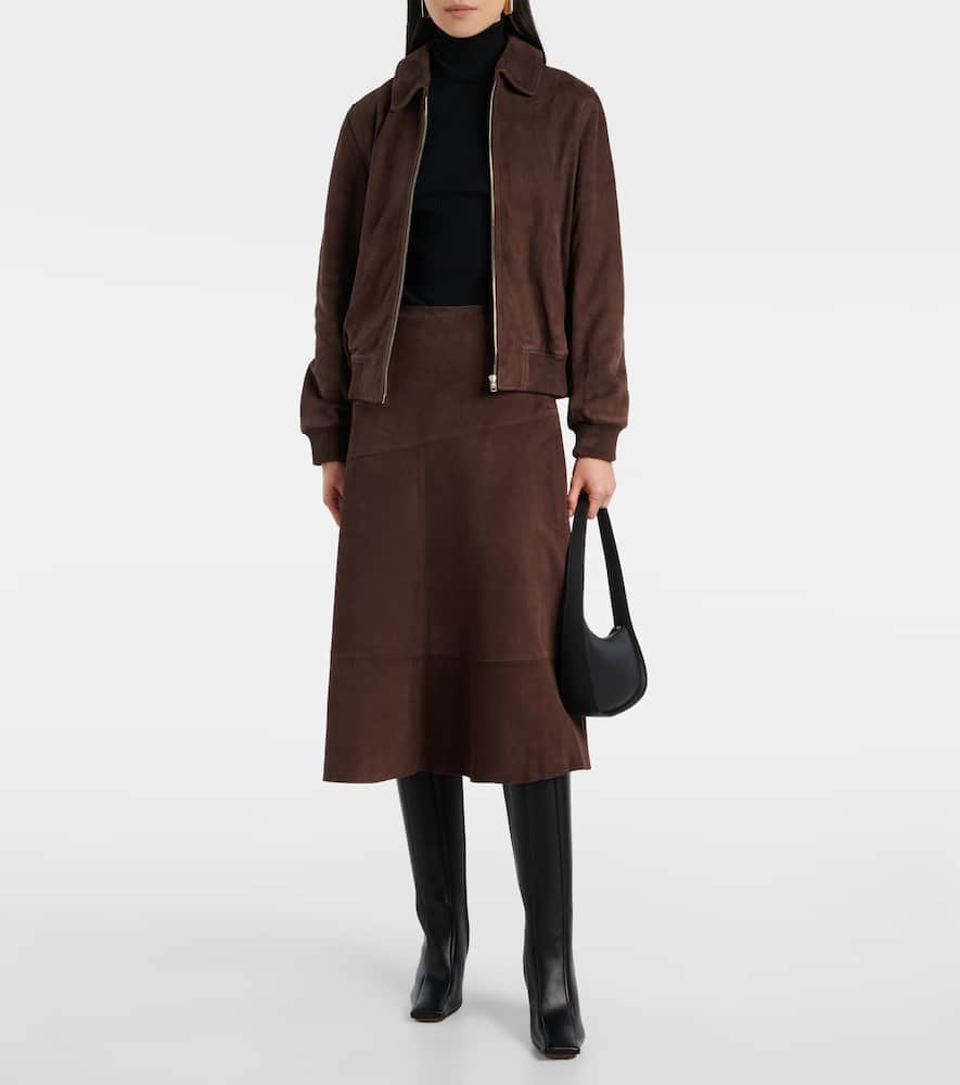 Yves Salomon Suede Bomber Jacket In Brown