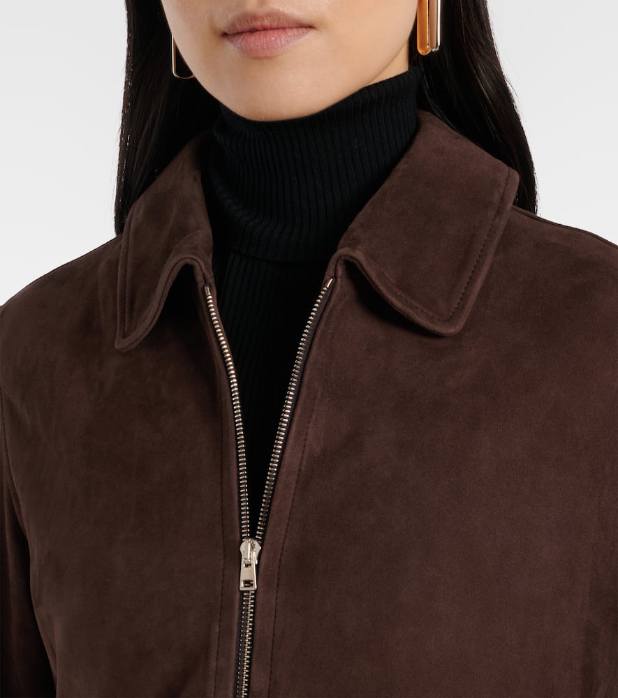 Yves Salomon Suede Bomber Jacket In Brown