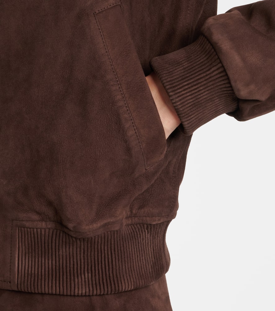 Yves Salomon Suede Bomber Jacket In Brown