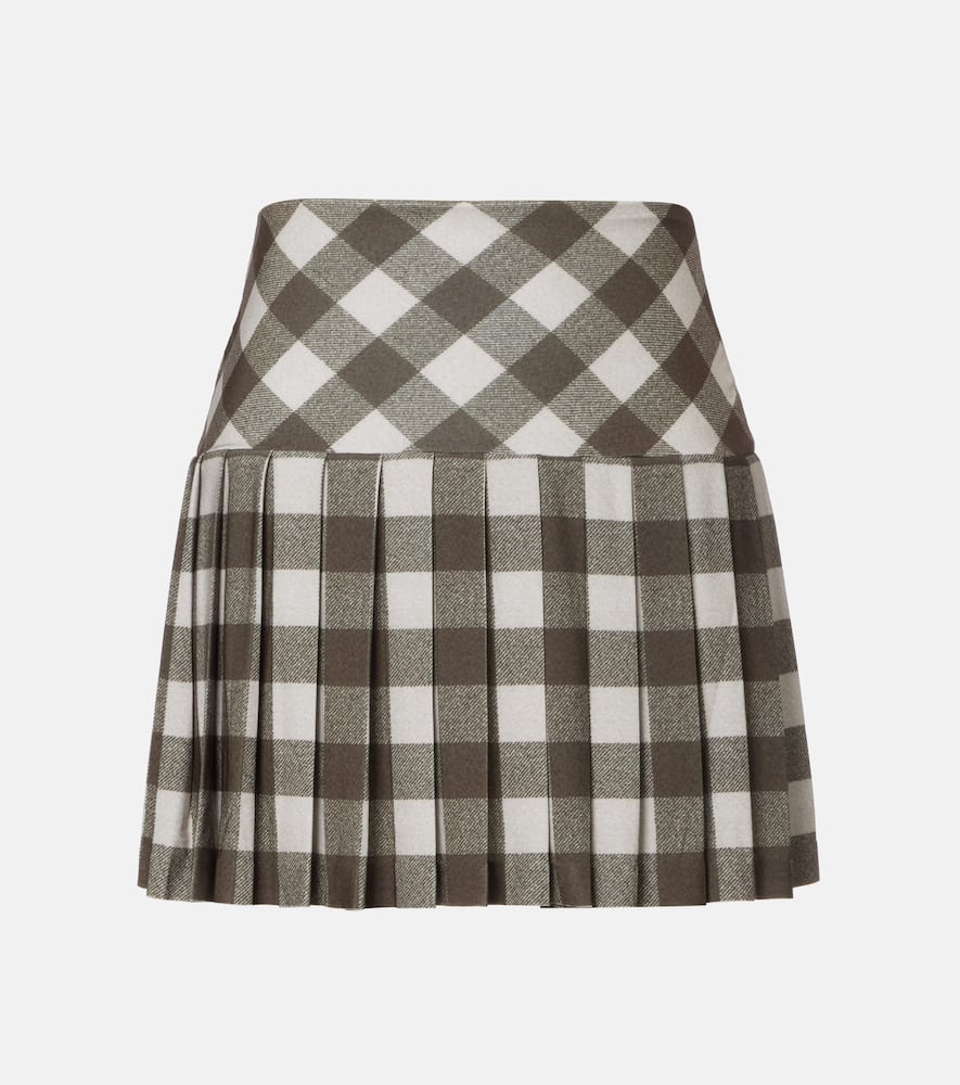 Norma Kamali Checked Pleated Miniskirt In Green