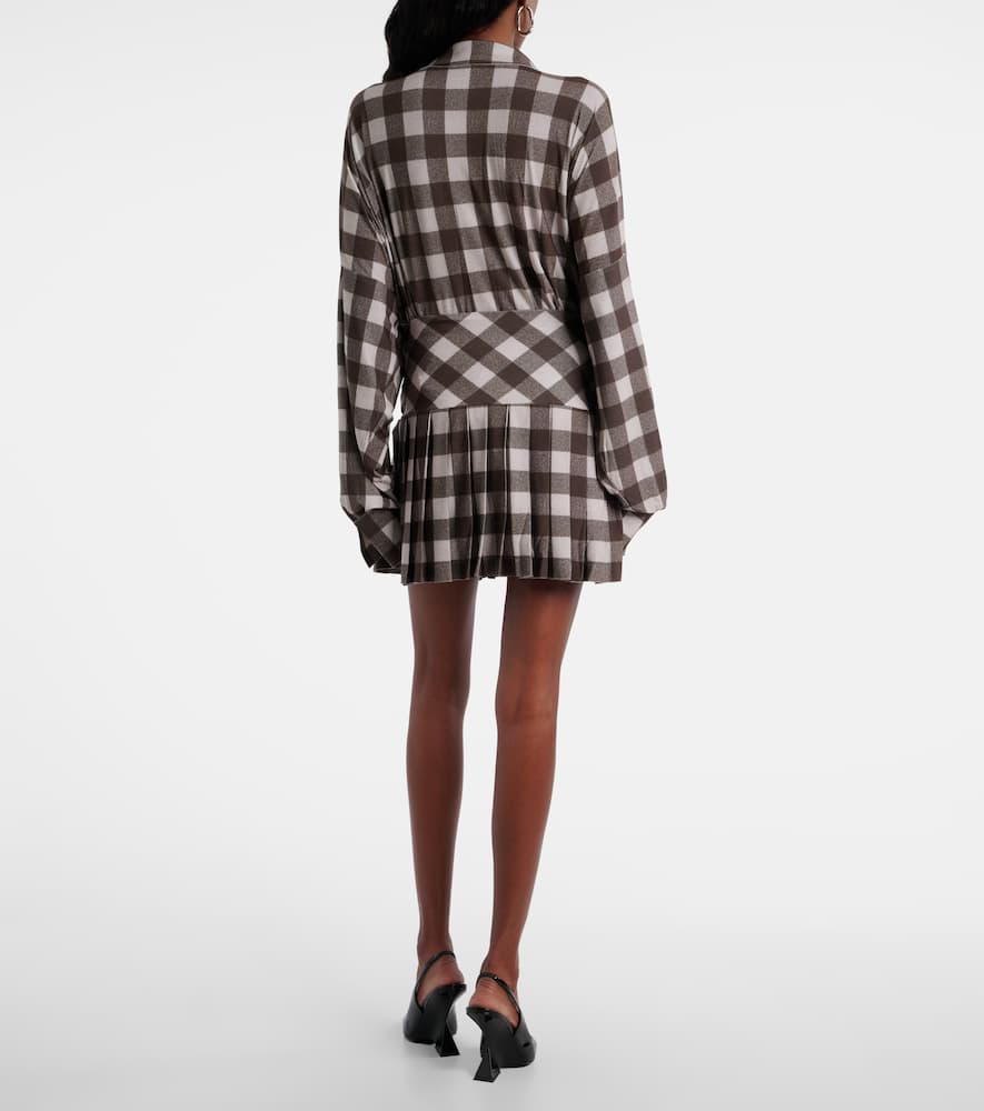 Norma Kamali Checked Pleated Miniskirt In Green
