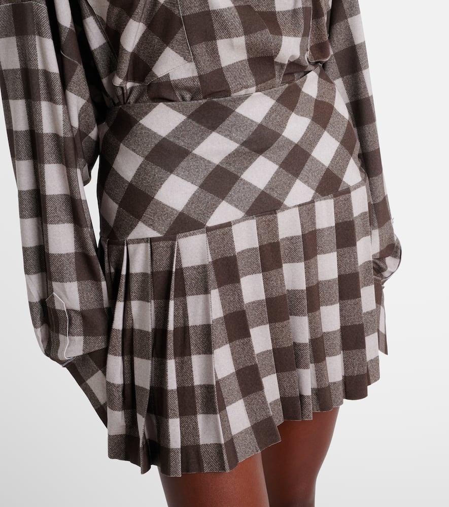 Norma Kamali Checked Pleated Miniskirt In Green