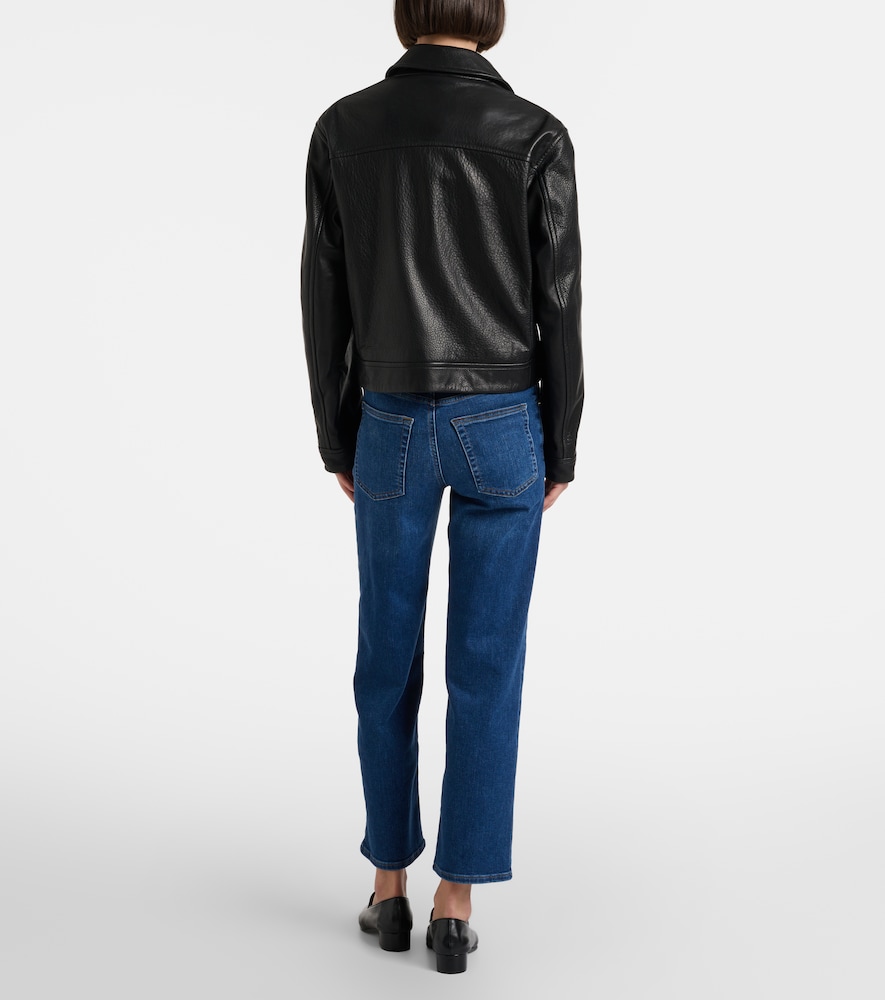 Frame Le Jane Faded High-rise Straight-leg Jeans In Dark Denim