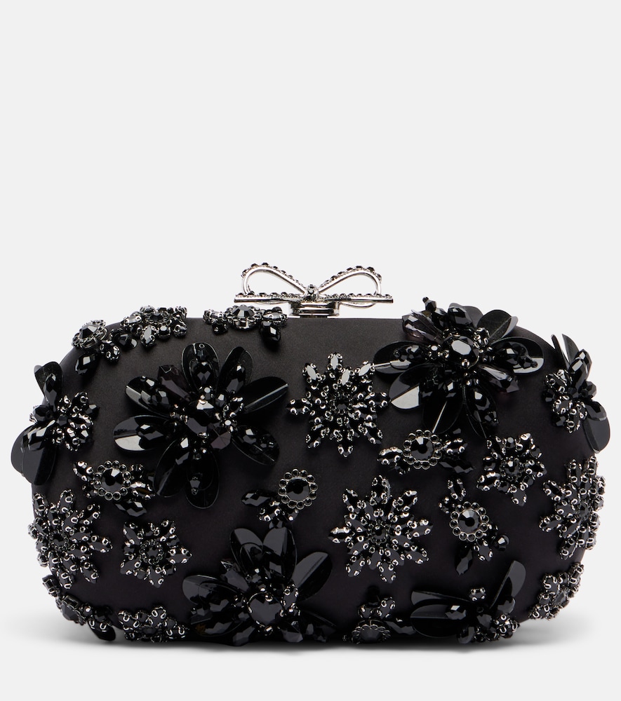 Self-Portrait Women's Black Crystal-Embellished Floral Satin Clutch - Mytheresa