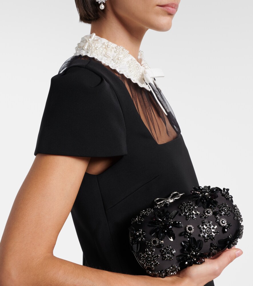 Self-Portrait Crystal-embellished floral satin clutch