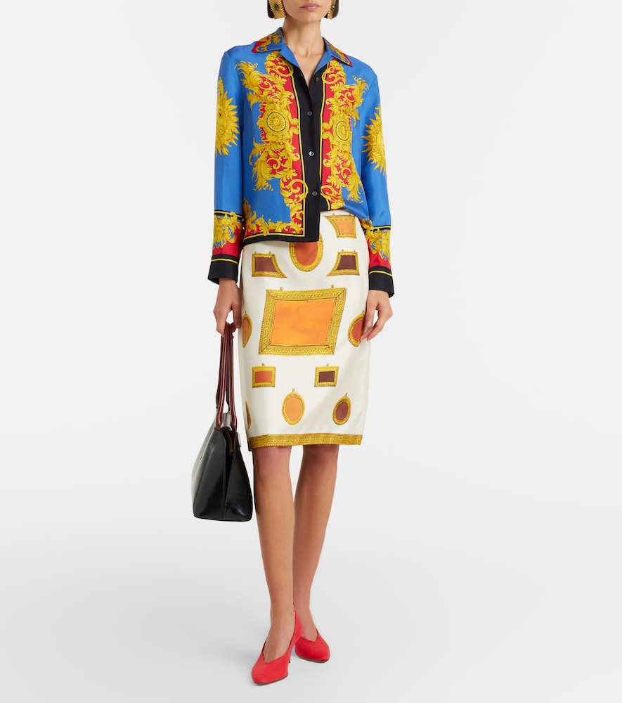 Versace Printed silk twill pencil skirt