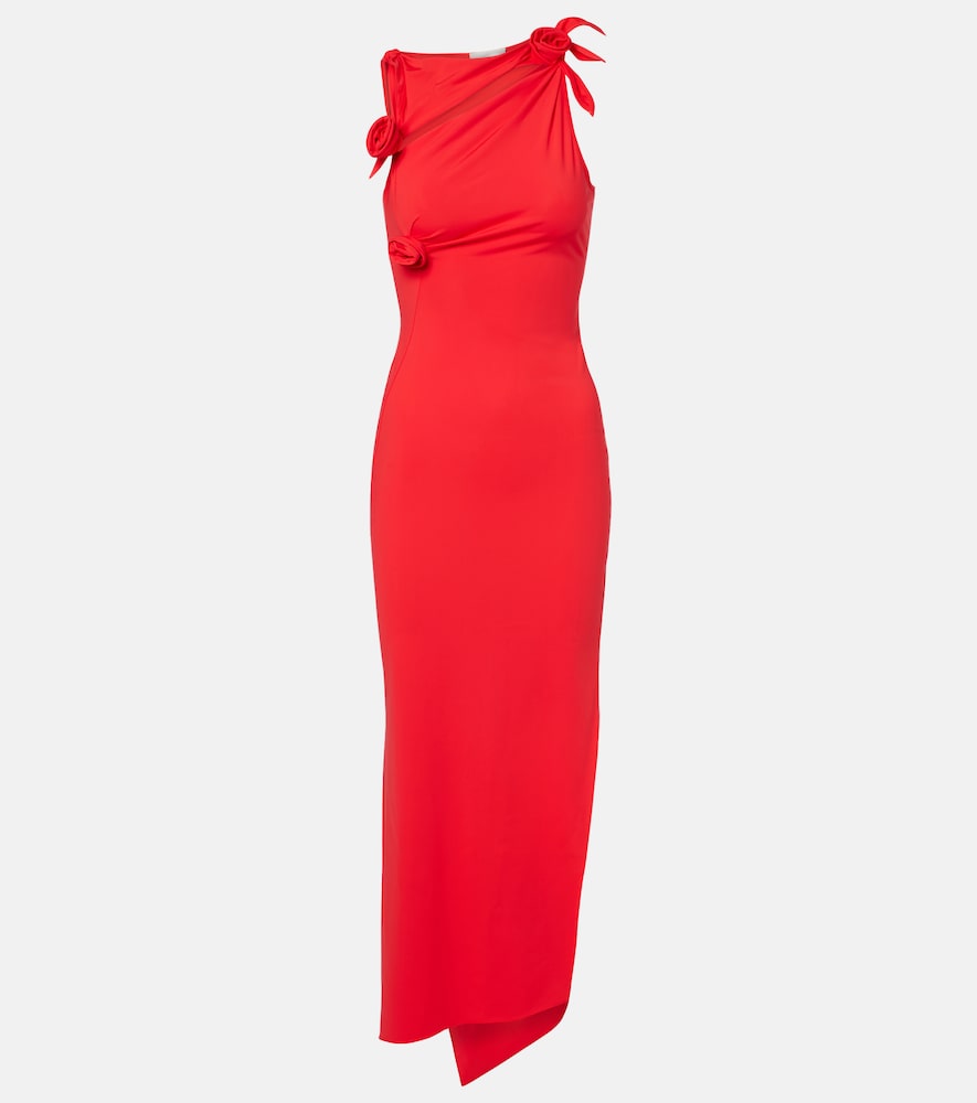 Coperni Floral-appliqué asymmetric jersey maxi dress