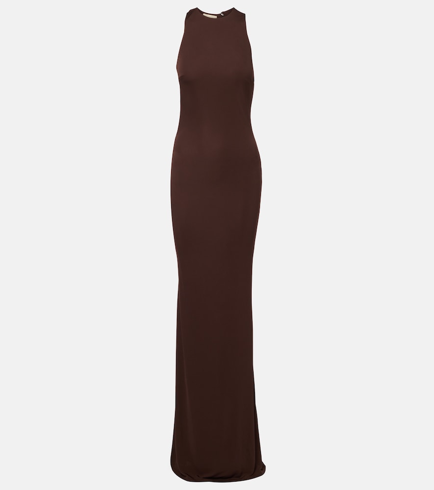 De La Vali Maha beaded open-back jersey gown