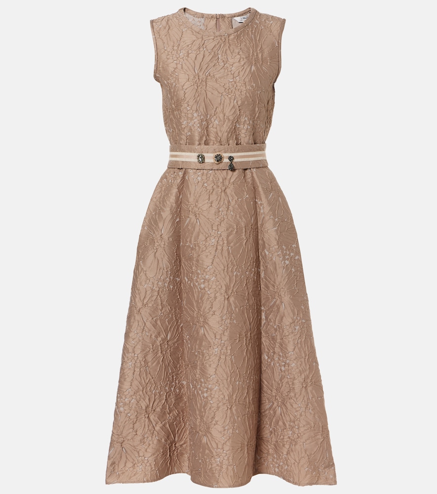 's Max Mara Belted Jacquard Midi Dress In Brown