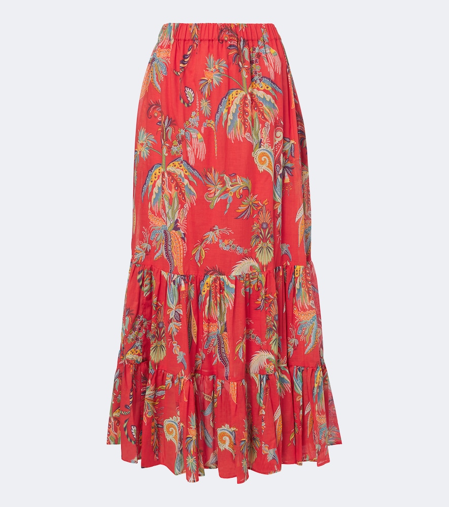 Etro Printed Cotton Maxi Skirt In Red