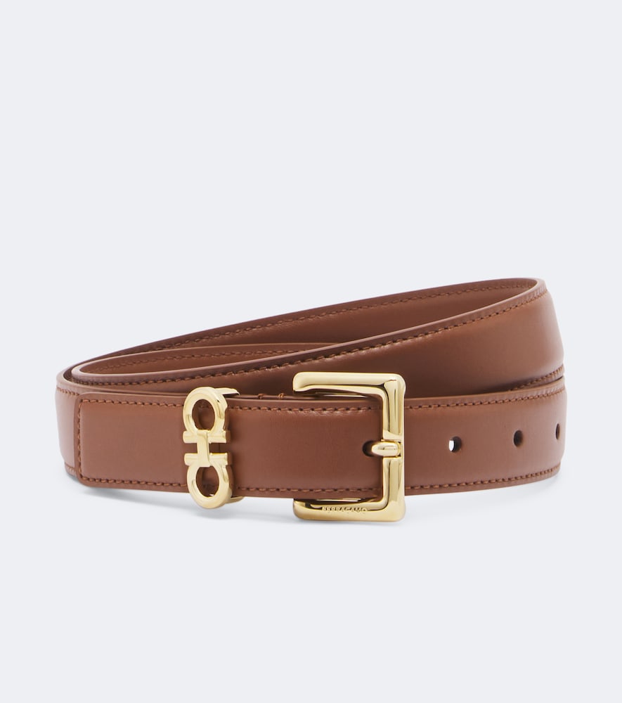 Ferragamo Gancini Leather Belt In Braun