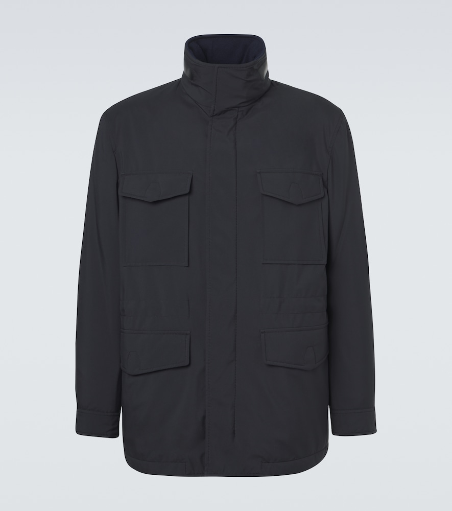 Brioni Leather-trimmed Field Jacket In Blue