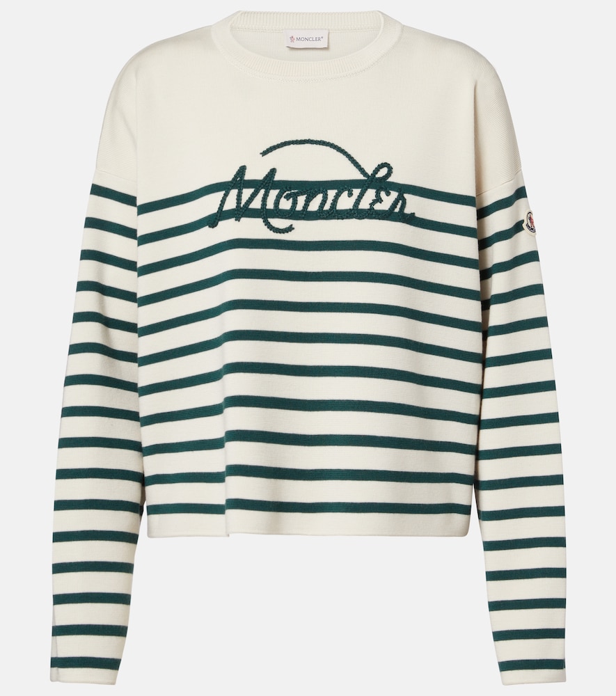 Moncler Women's Beige Embroidered Striped Virgin Wool Sweater UK Size 6 - Mytheresa
