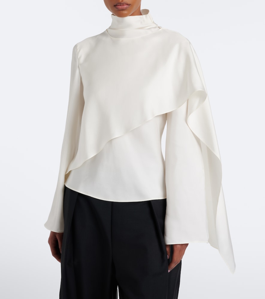 Róhe Caped Silk Satin Turtleneck Top