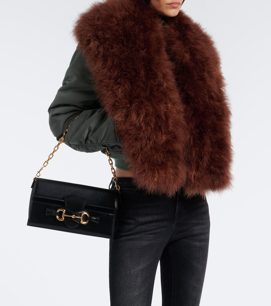 Feather-Trimmed Silk Duchesse Bomber Jacket