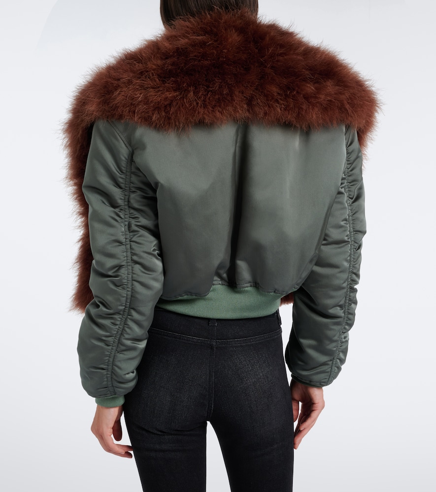 Feather-Trimmed Silk Duchesse Bomber Jacket