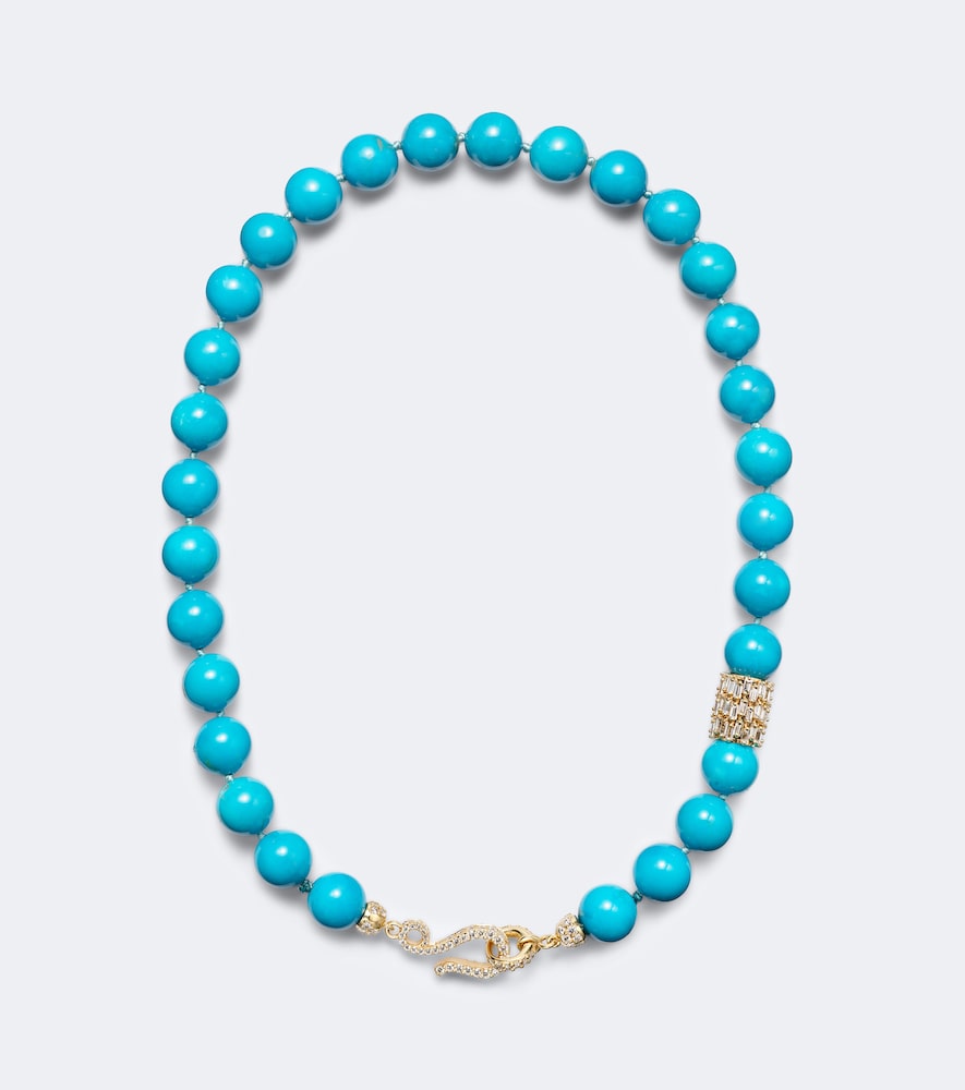 Halskette aus 18kt Gelbgold mit Diamanten und Türkisen